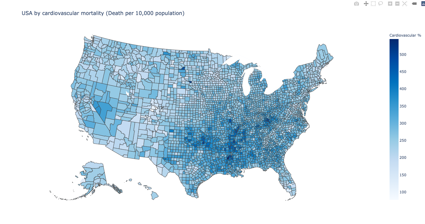 USA cardiovascular mortality map