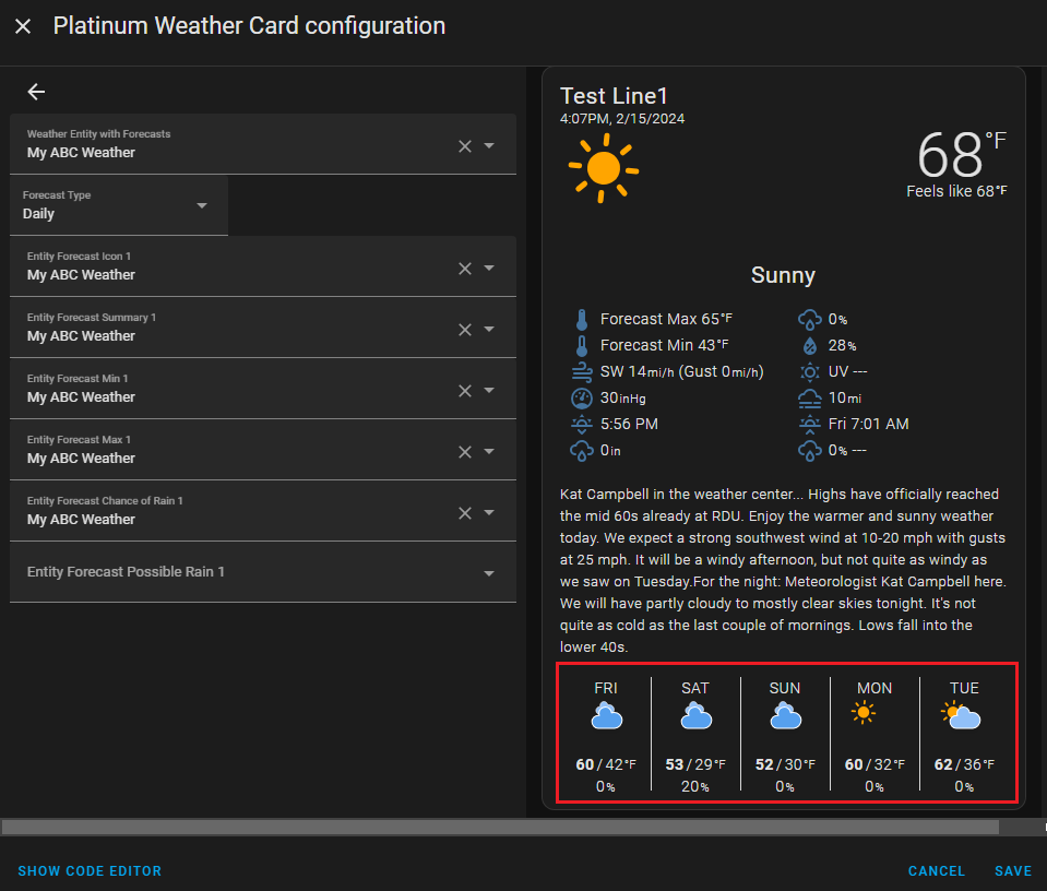 Platinum Weather card