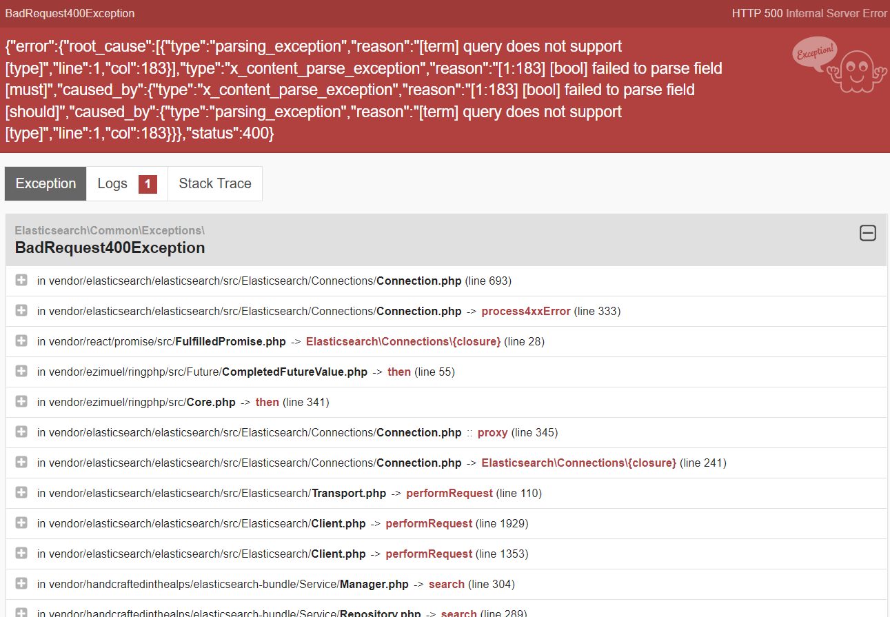 {"error":{"root_cause":[{"type":"parsing_exception","reason":"[term] query does not support [type]","line":1,"col":183}],"type":"x_content_parse_exception","reason":"[1:183] [bool] failed to parse field [must]","caused_by":{"type":"x_content_parse_exception","reason":"[1:183] [bool] failed to parse field [should]","caused_by":{"type":"parsing_exception","reason":"[term] query does not support [type]","line":1,"col":183}}},"status":400}