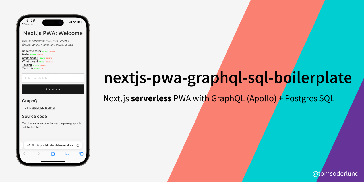 nextjs-pwa-graphql-sql-boilerplate demo on phone