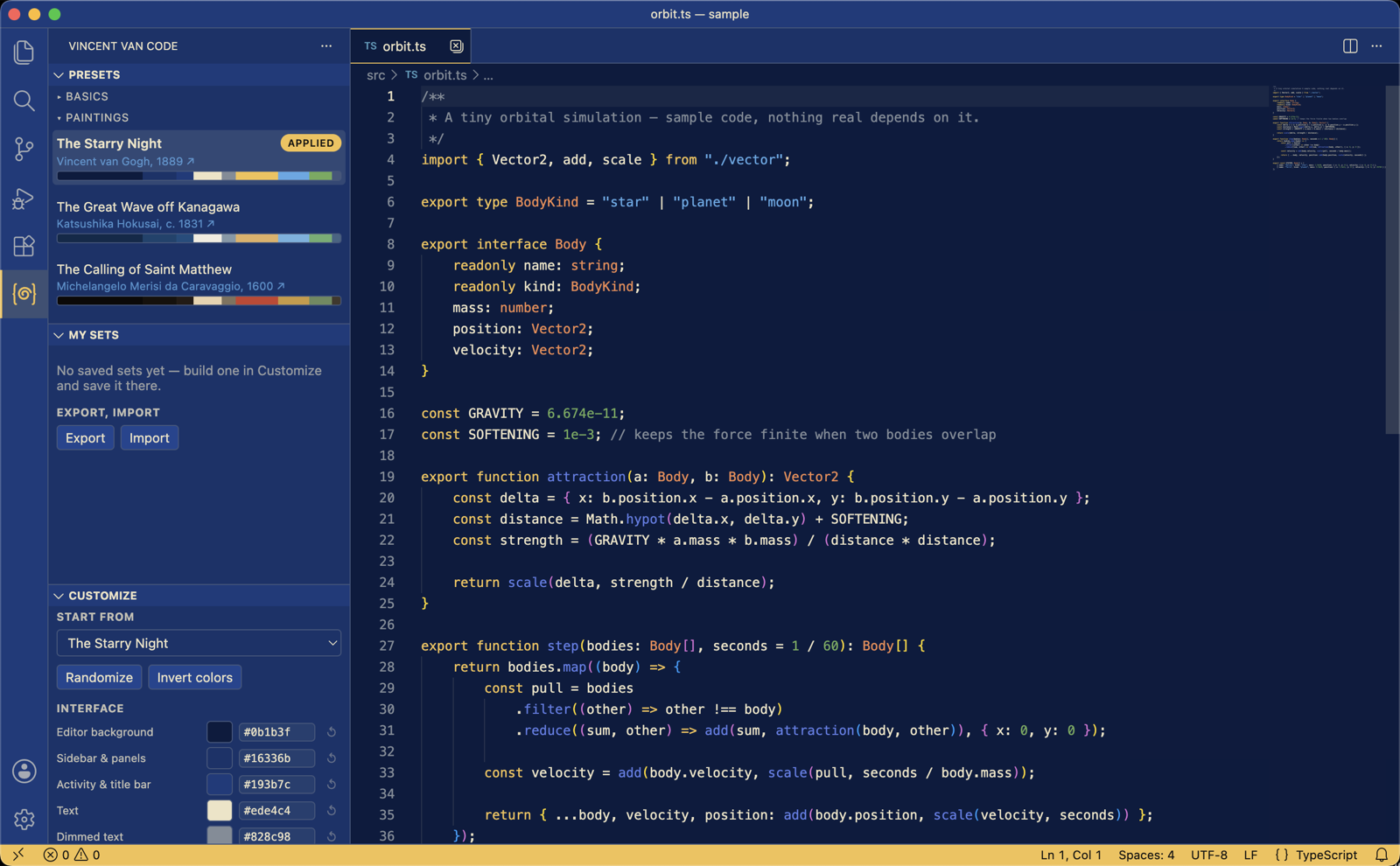 The Presets section, with the palette each preset is built from