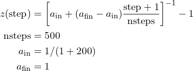 step number-to-redshift formula