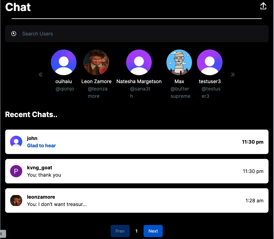 Screenshot of User Chats
