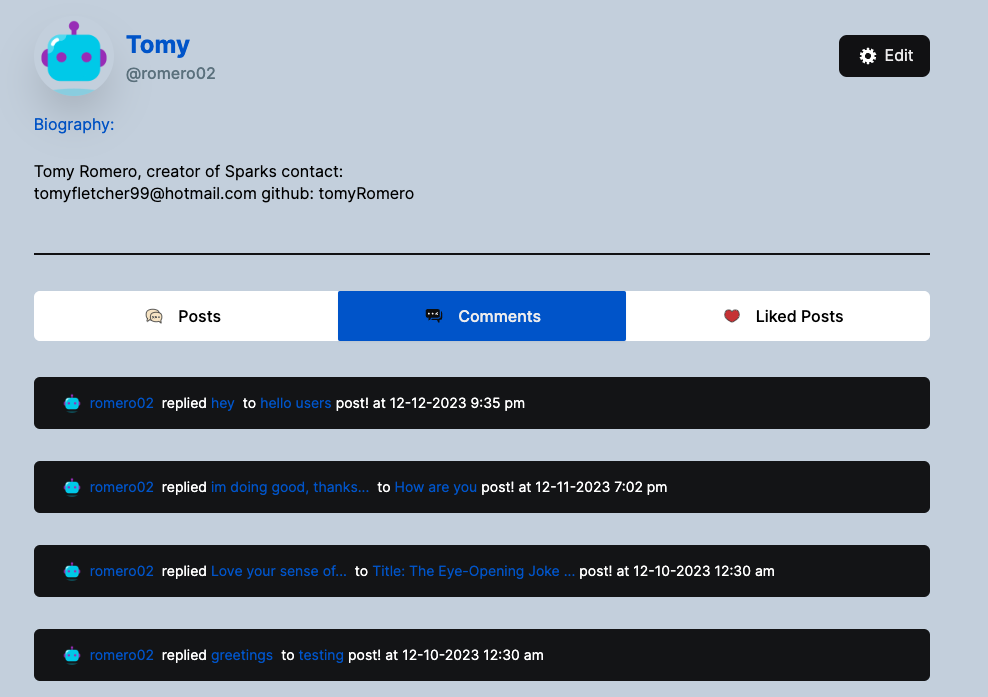 Screenshot of User Profile