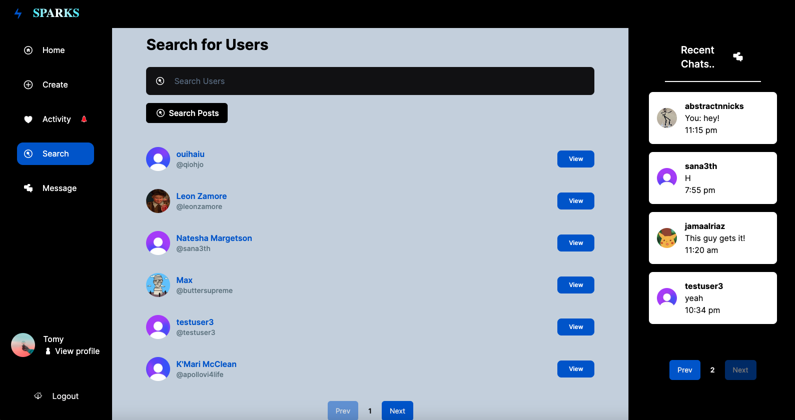 Screenshot of search users