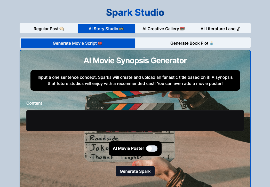 Screenshot of create studio