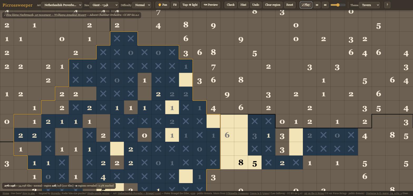 The giant grid mid-solve, panned into one corner of the painting