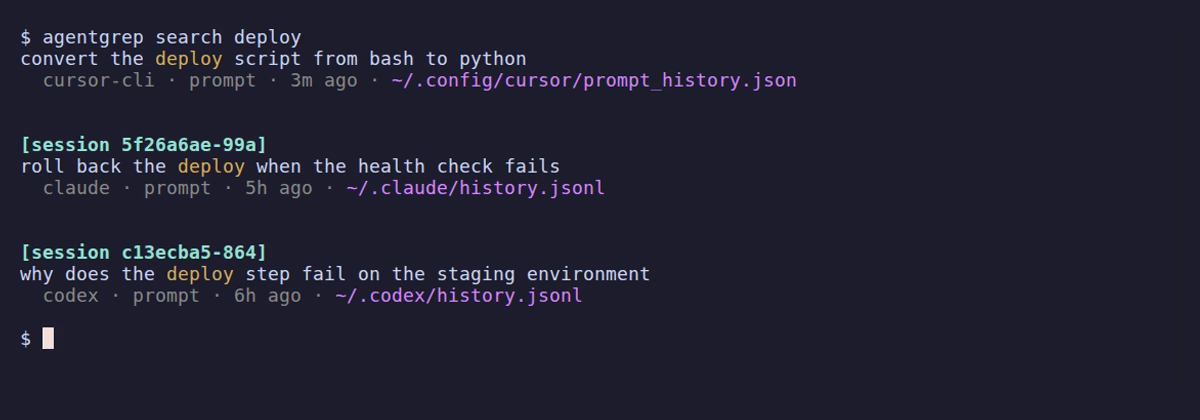 agentgrep search ranking matching prompts