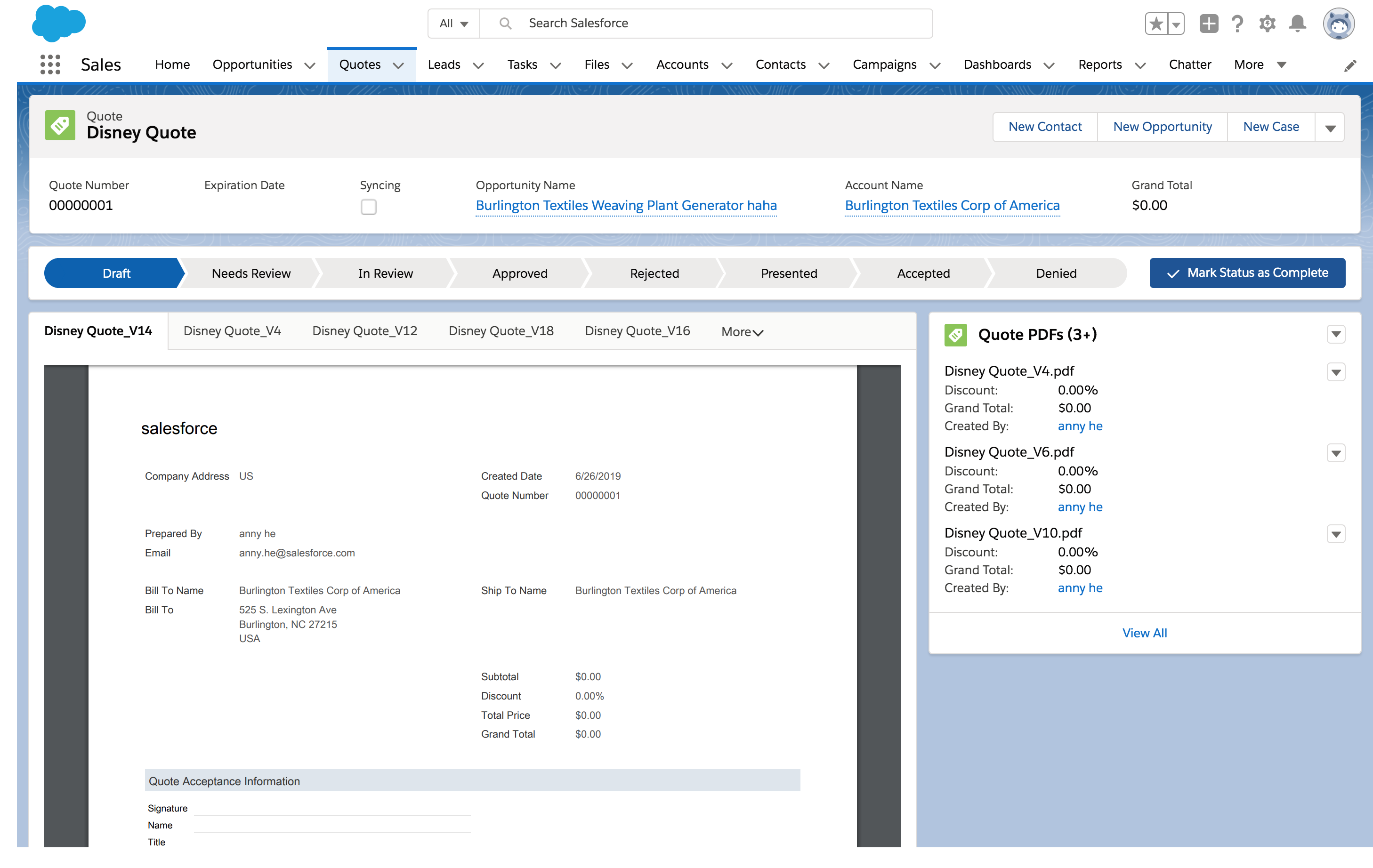 PDF Viewer on Opportunity Record page