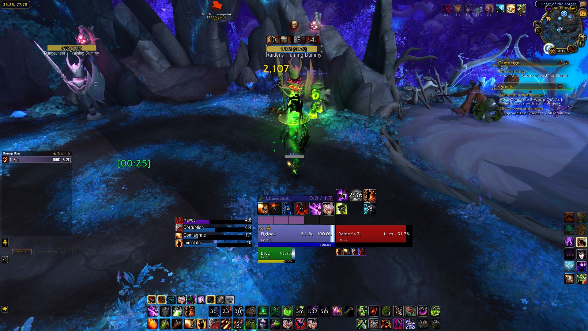 Full screenshot of sample layout of FigUI with additional AddOns