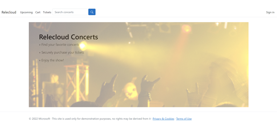 screenshot of web app home page