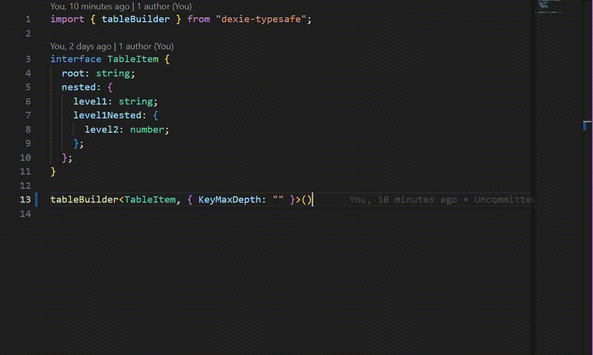 tableBuilder max depth type parameter