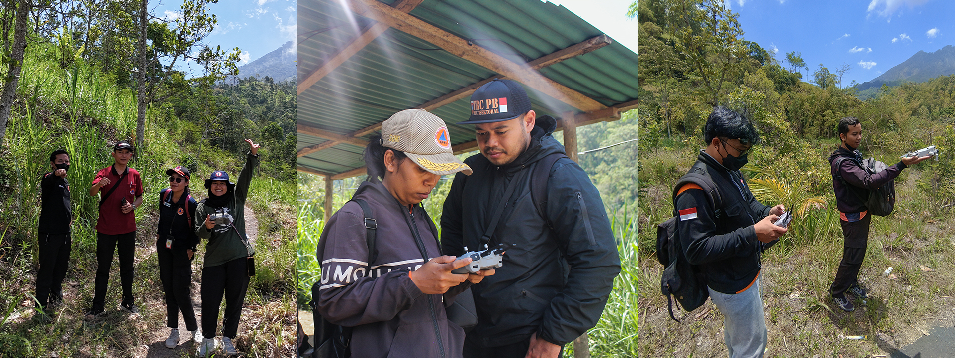 BPBD Karangasem and BPBD Bali conducted drone mapping across Ban Village | Photo: Rizky Hadwiyanti (left), Tony Liong / Open Mapping Hub - Asia-Pacific (middle), Dinar Adiatma / Open Mapping Hub - Asia-Pacific (right)