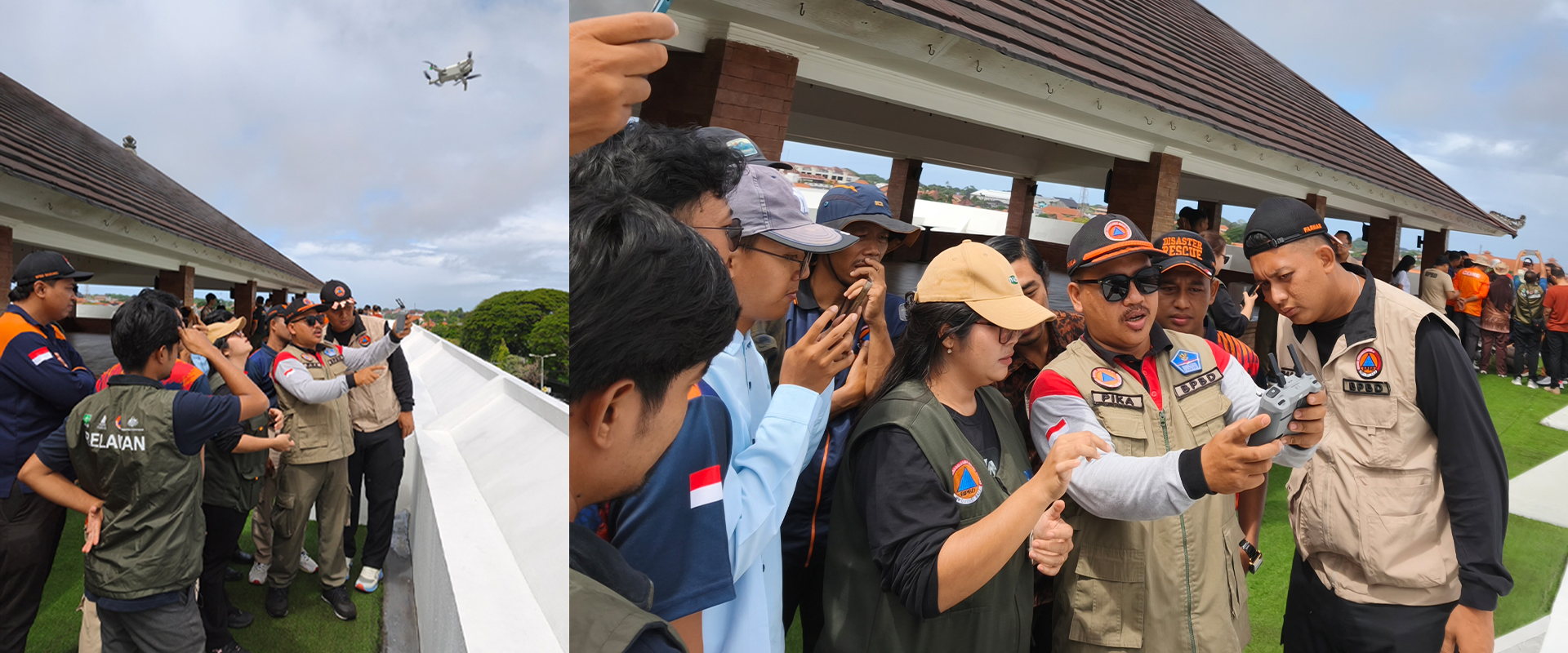 Pika demonstrated drone operation techniques to participants during the DroneTM session, including how to monitor drone flight for smooth operation. | Photo: BPBD Bali