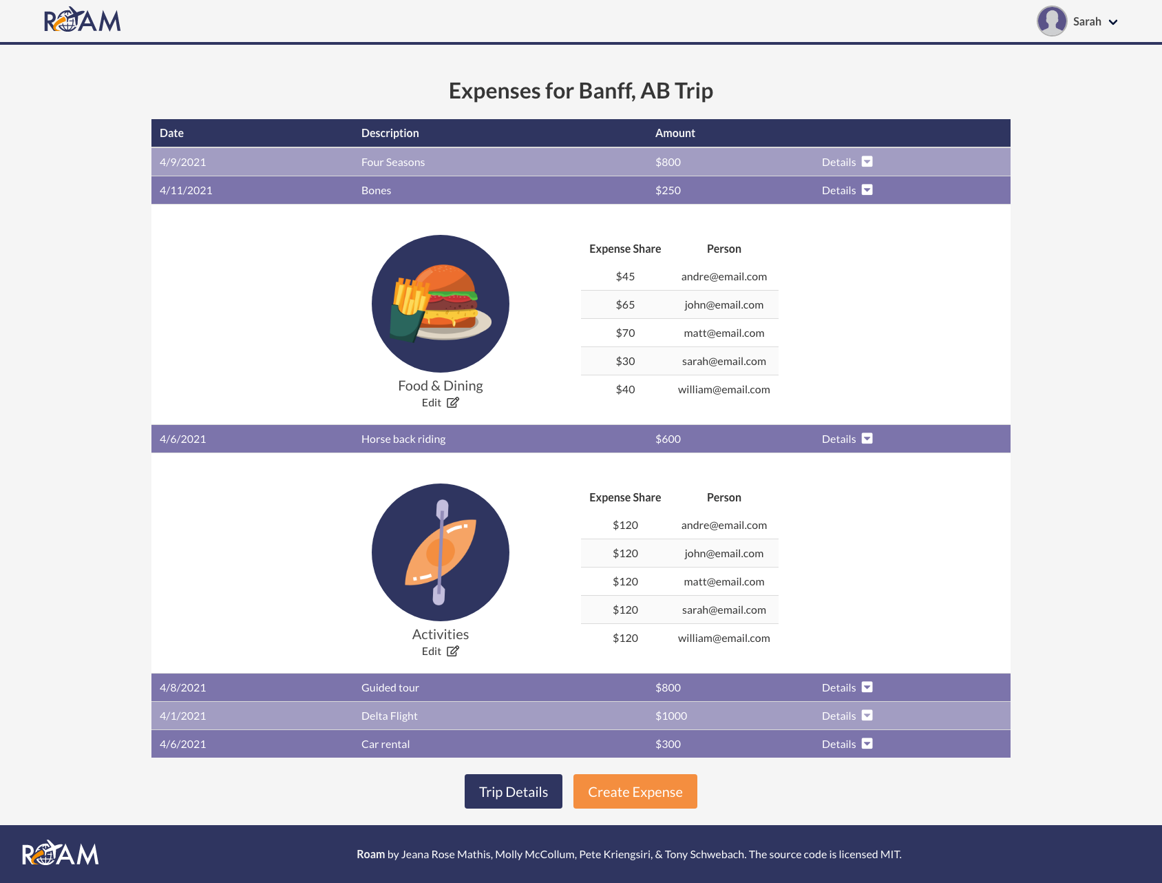 Roam Expense Dropdown