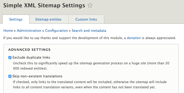 Simple XML Sitemap Settings