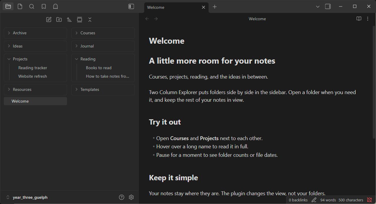 Two-column file explorer
