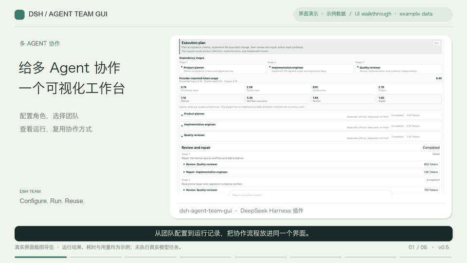 UI walkthrough: reusable team setup, run inspection, and recipes