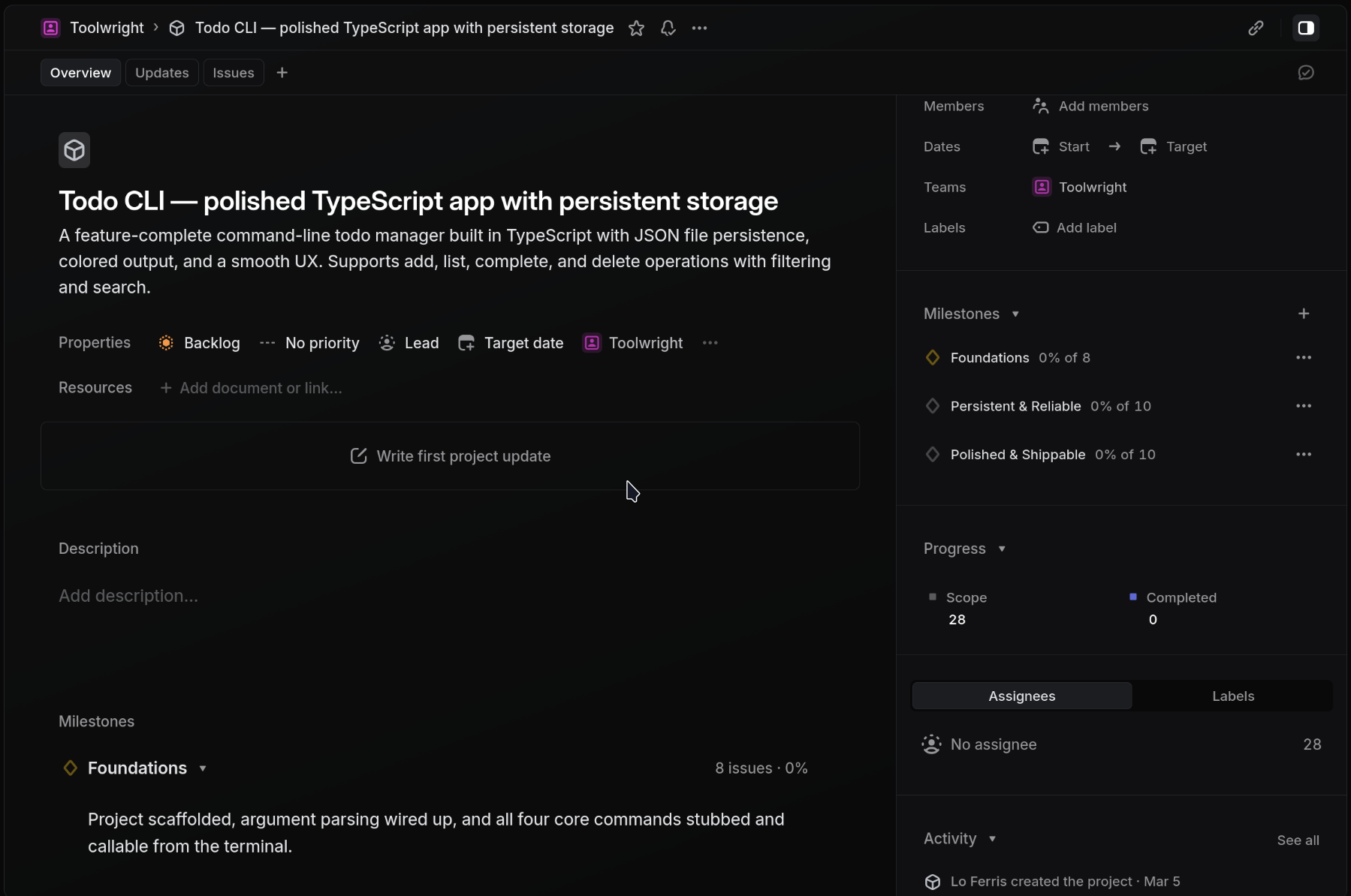 Linear dashboard after bootstrap