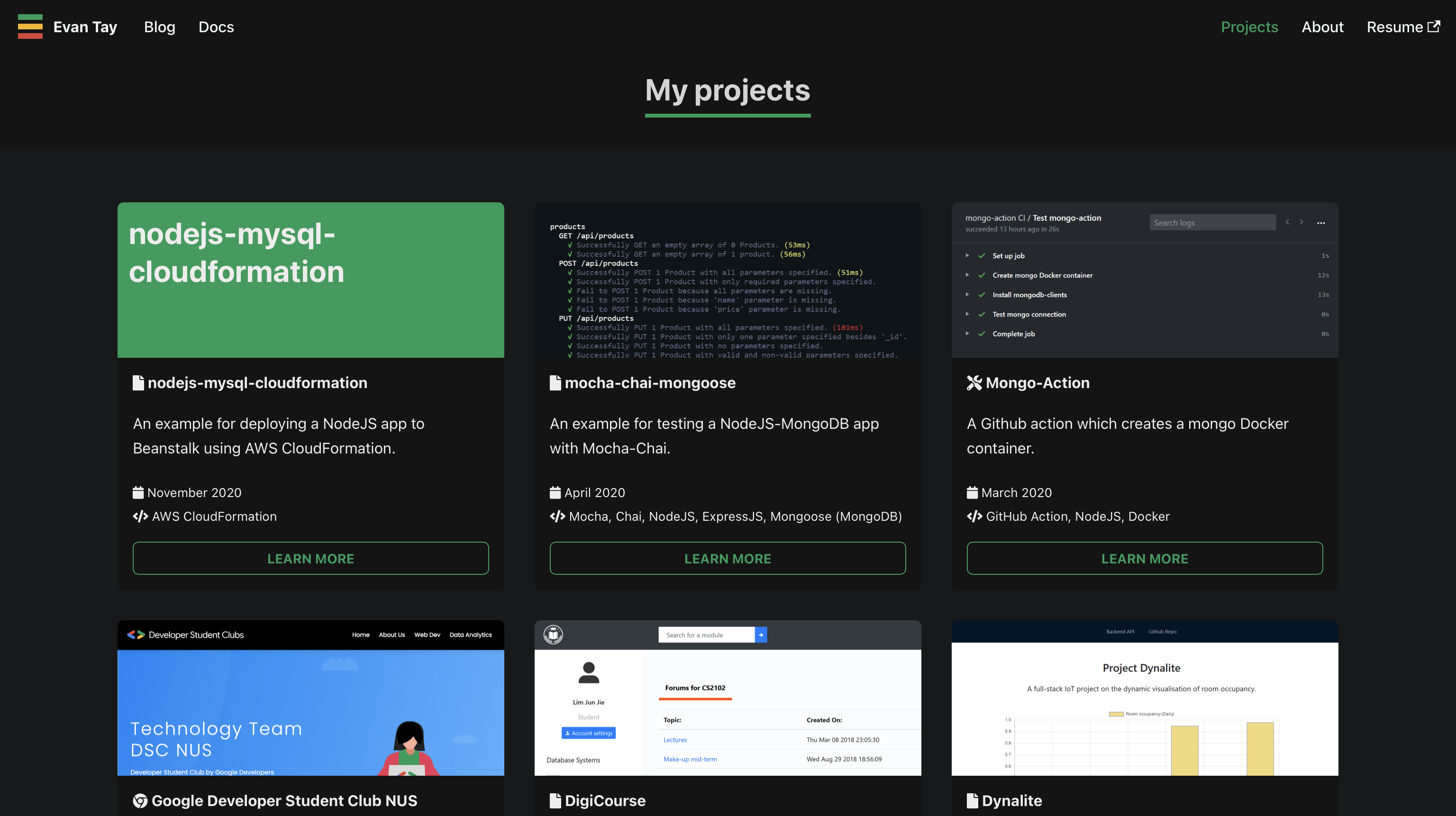 Projects page
