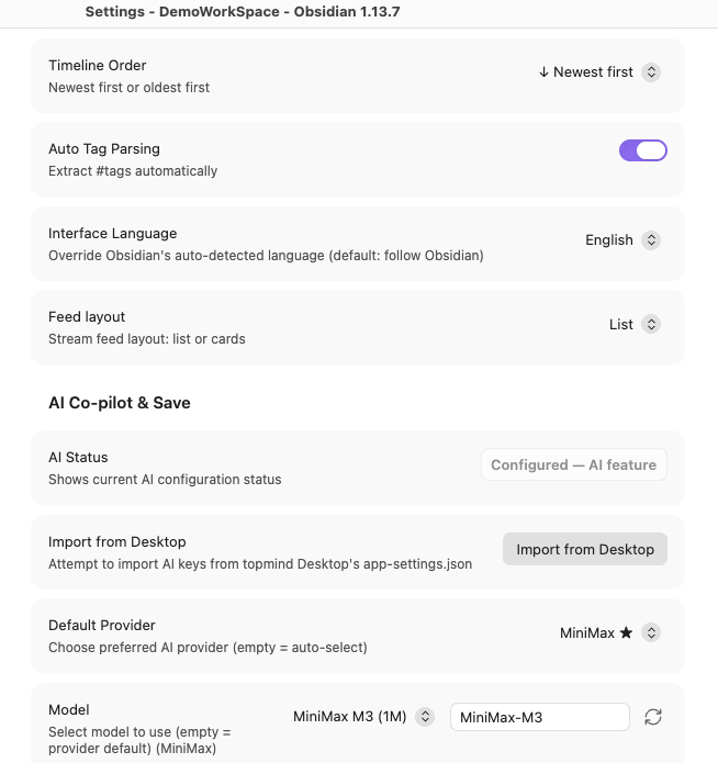 AI Co-pilot settings