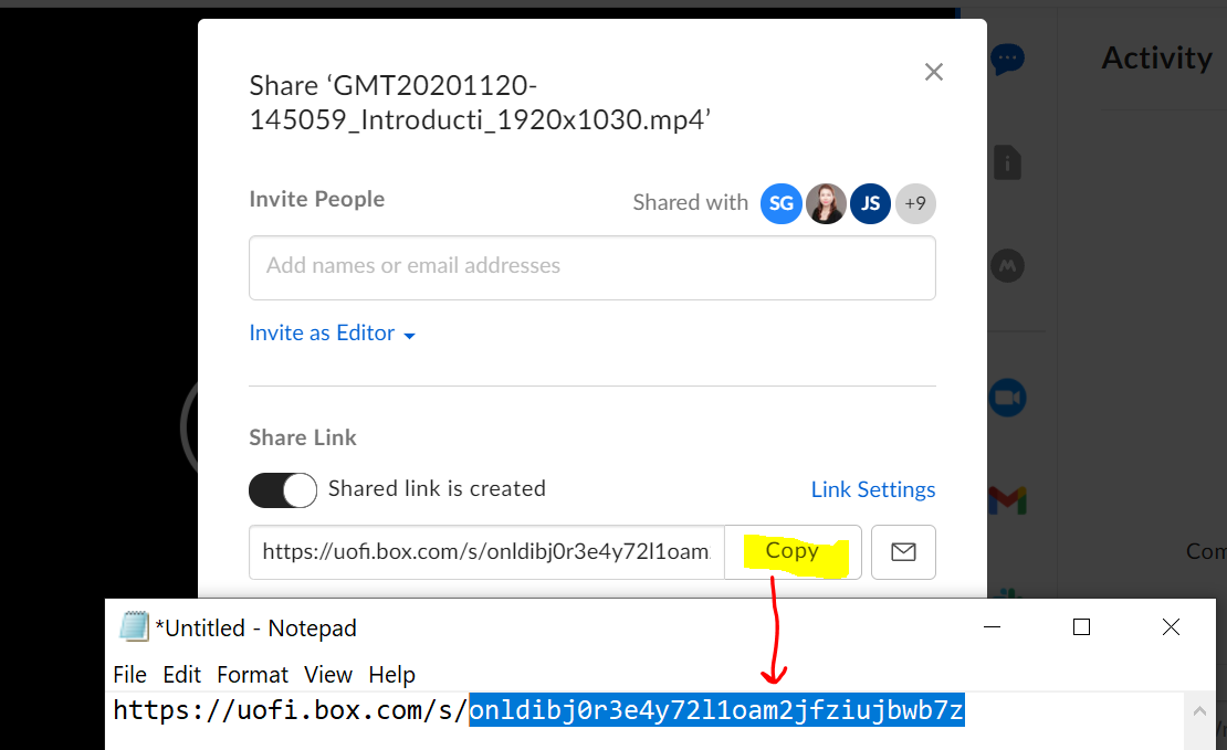 Copy ID from Box Share Link for Recordings