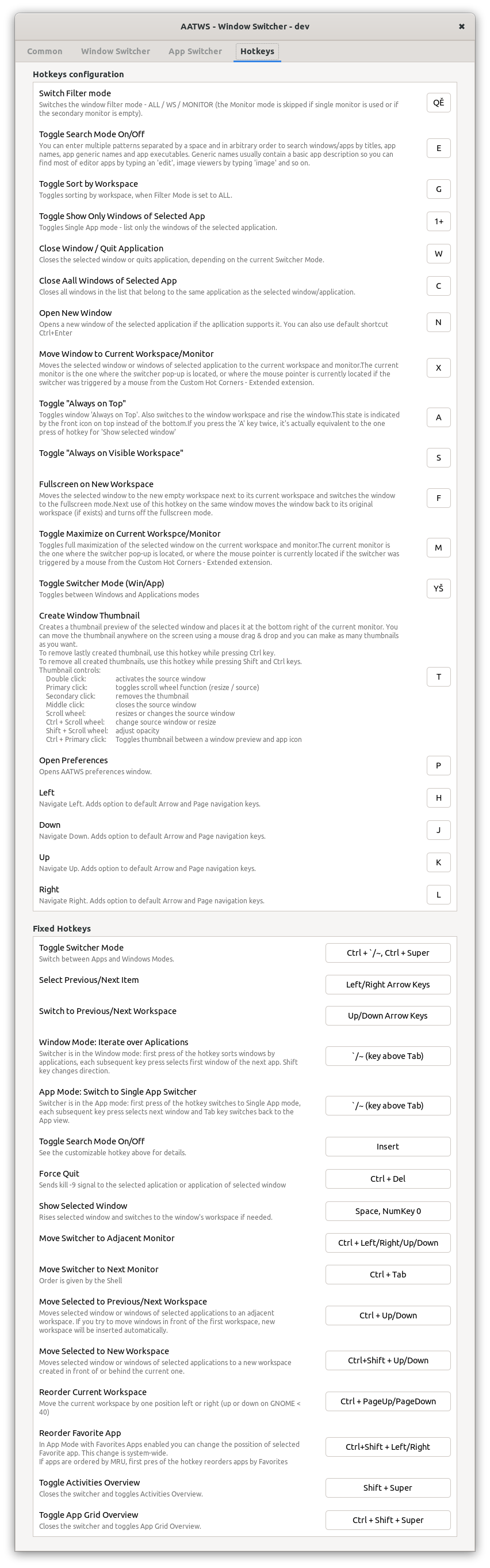 Extension configuration window