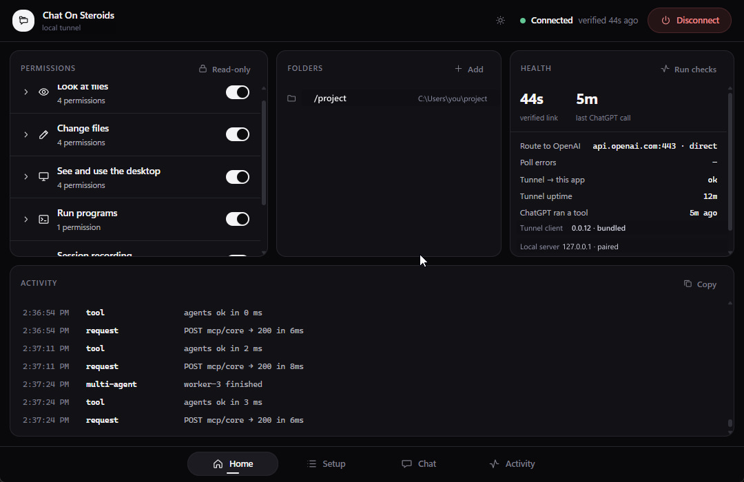 Chat On Steroids Home screen
