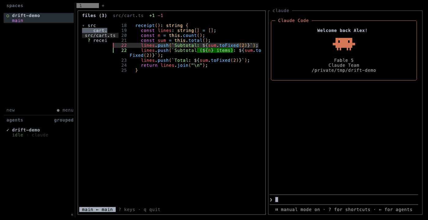 sending a selection from drift to a claude agent pane in herdr