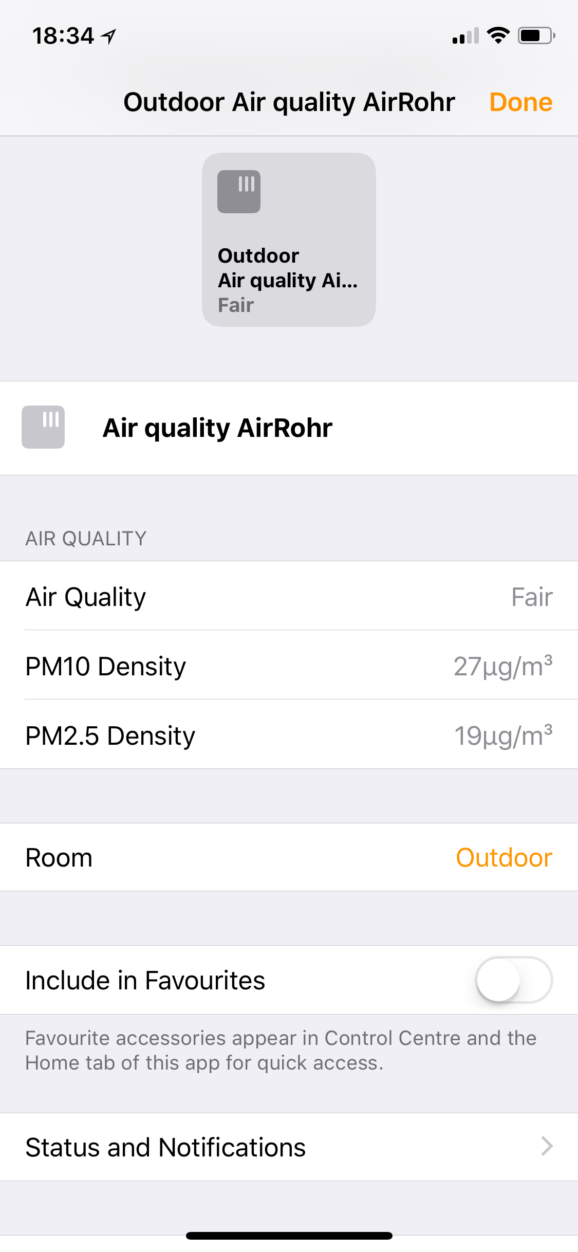 homebridge-airrohr in apple home app