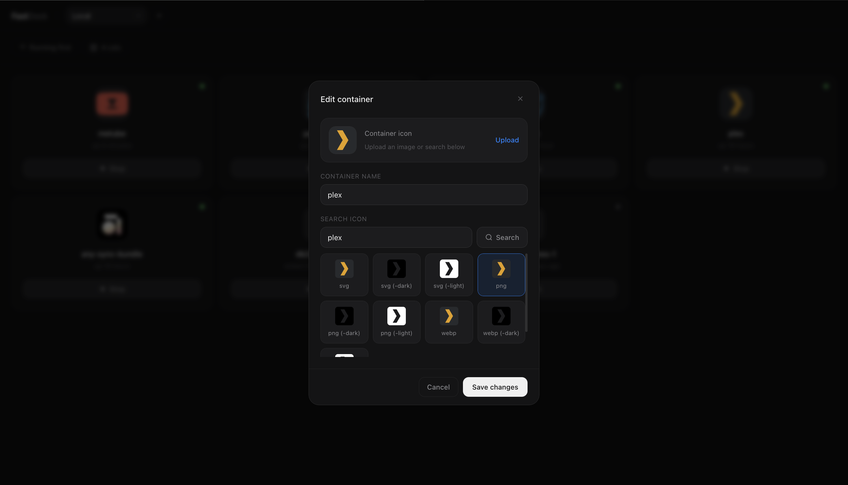 Container edit modal