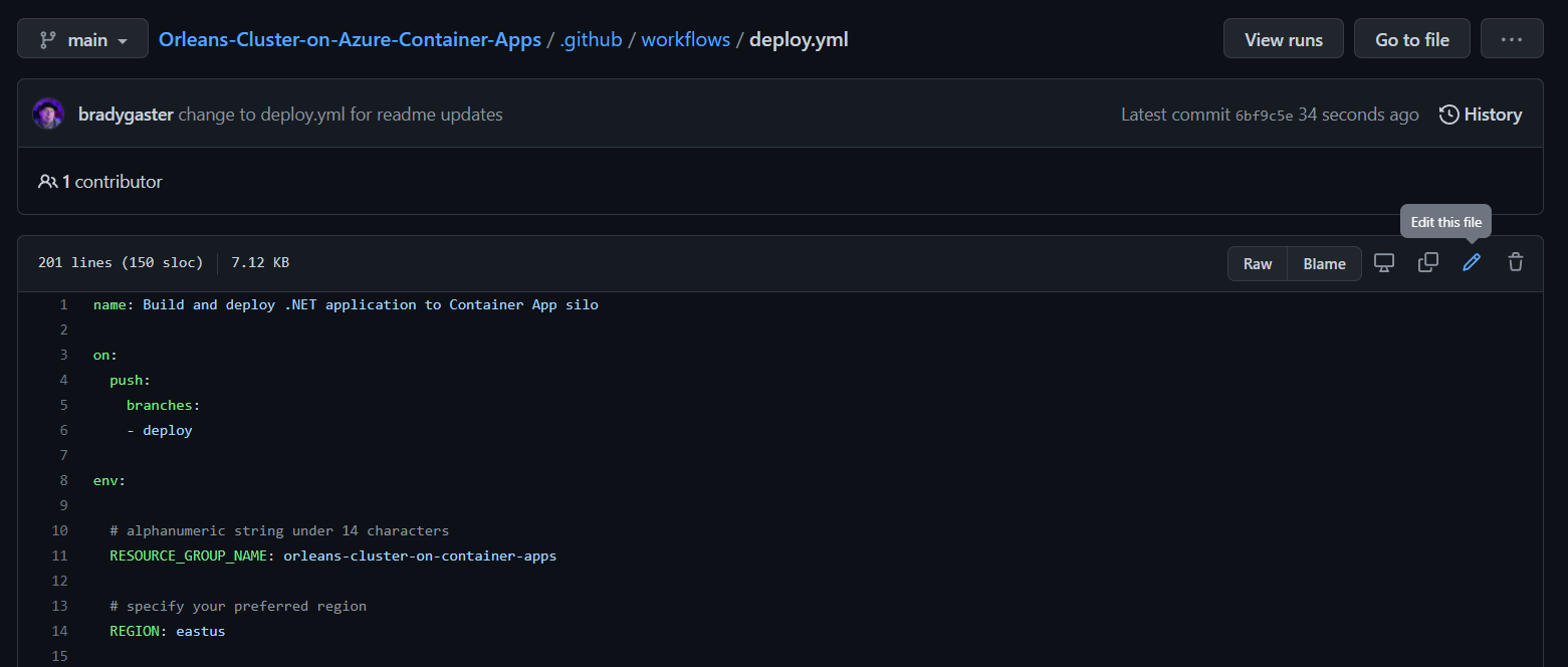 Edit the deploy.yml file in your browser.