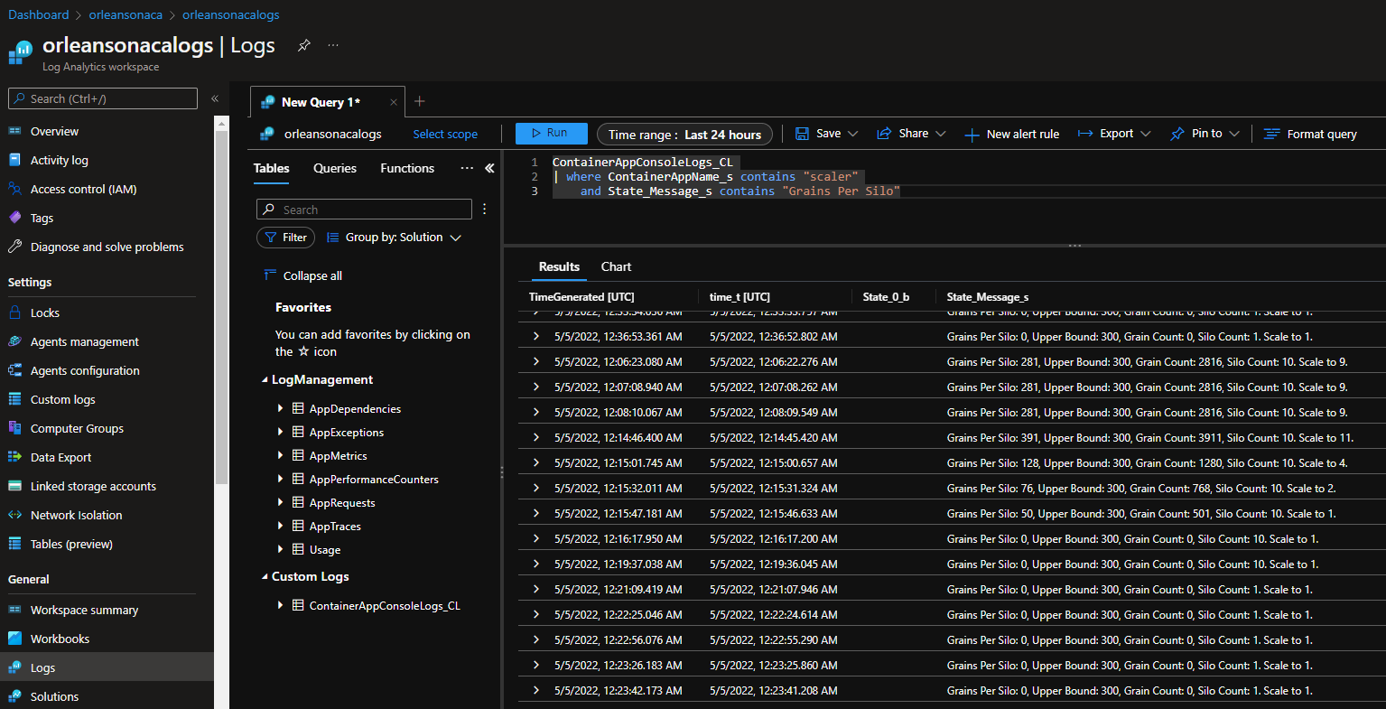 Viewing ILogger output for each container using Log Analytics.