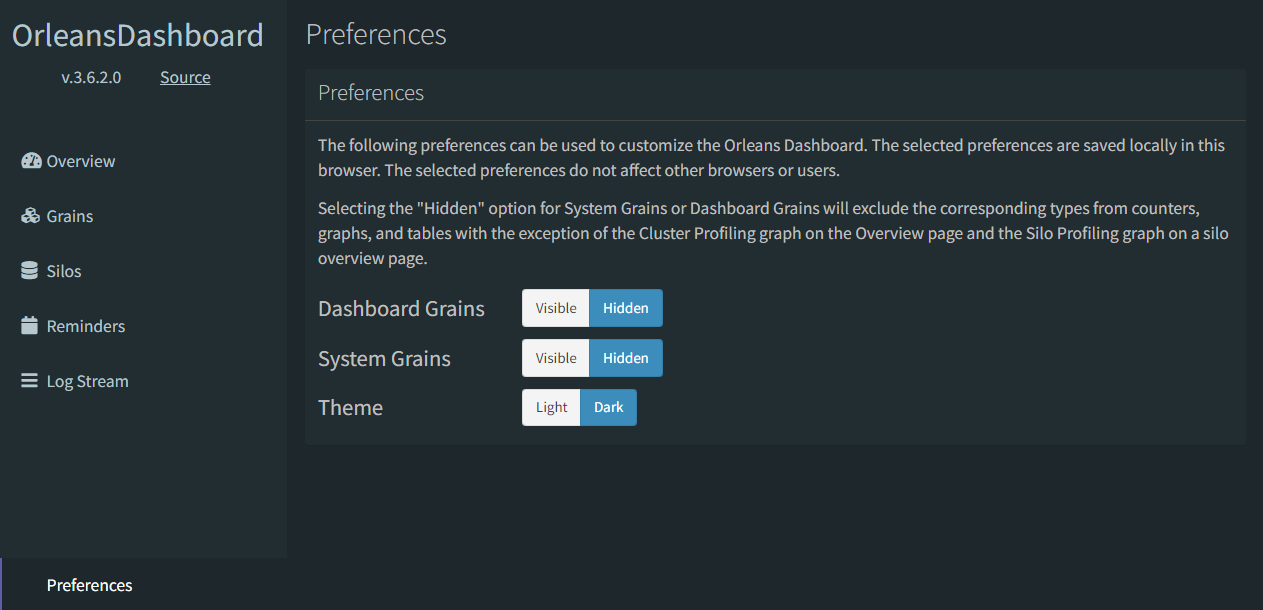 Dashboard preferences