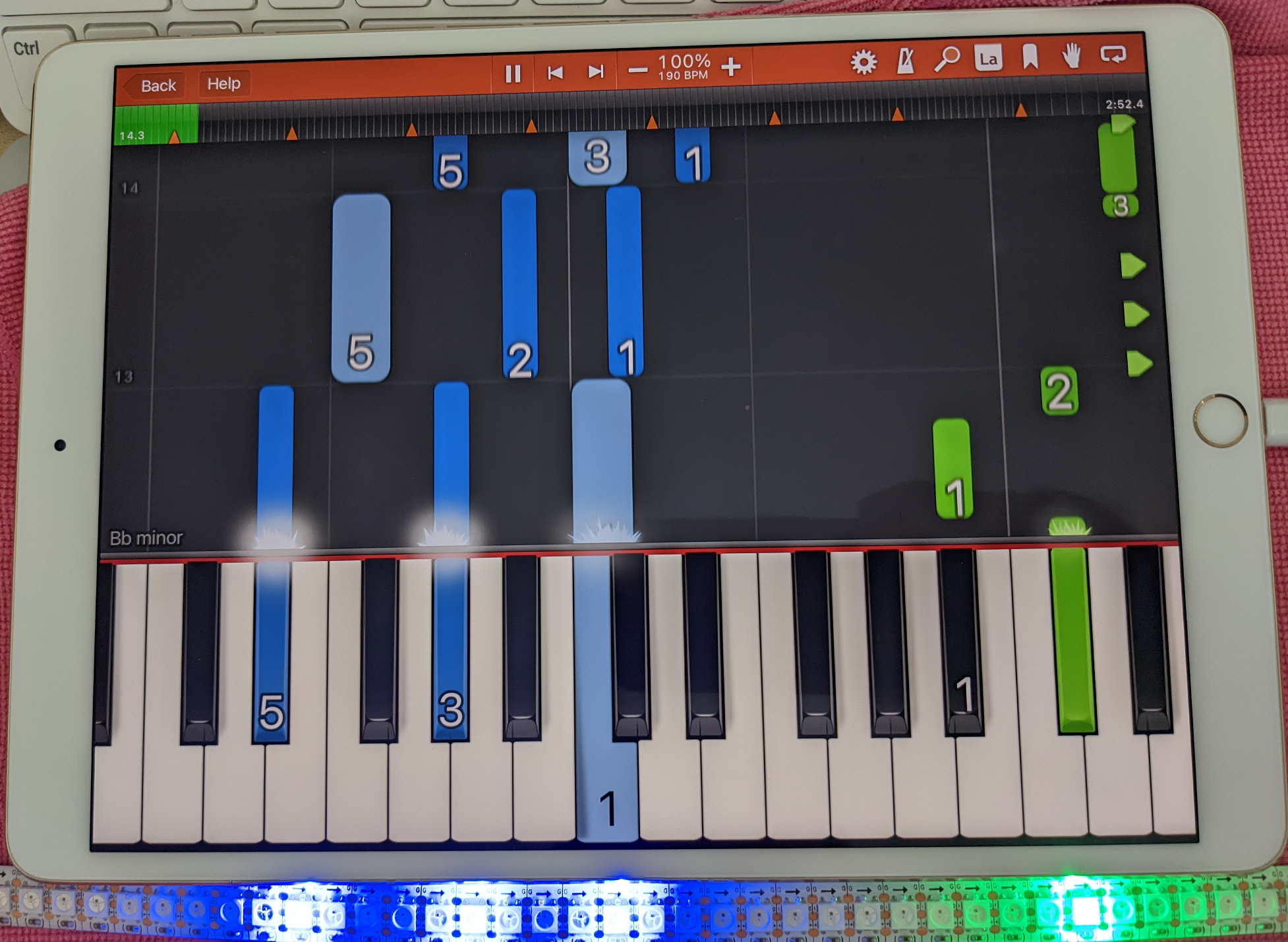 iPad running Synthesia with LEDs