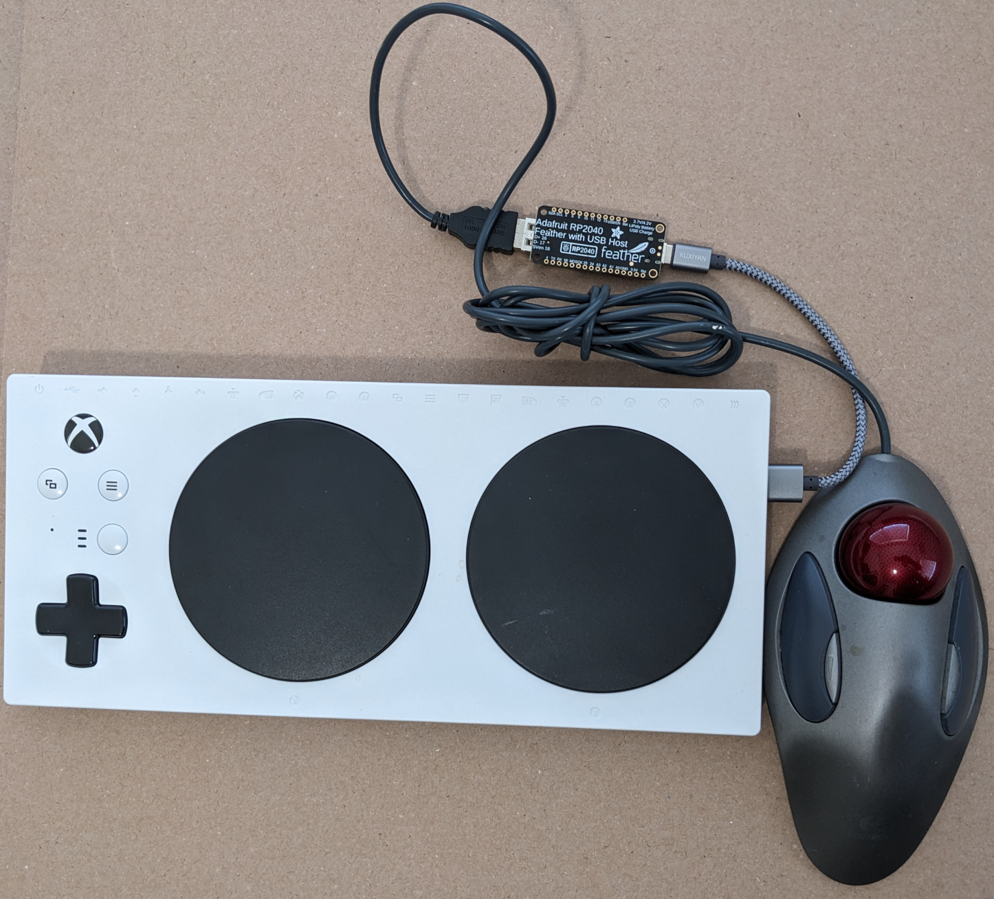 XAC connected to Logitech trackball via Adafruit board