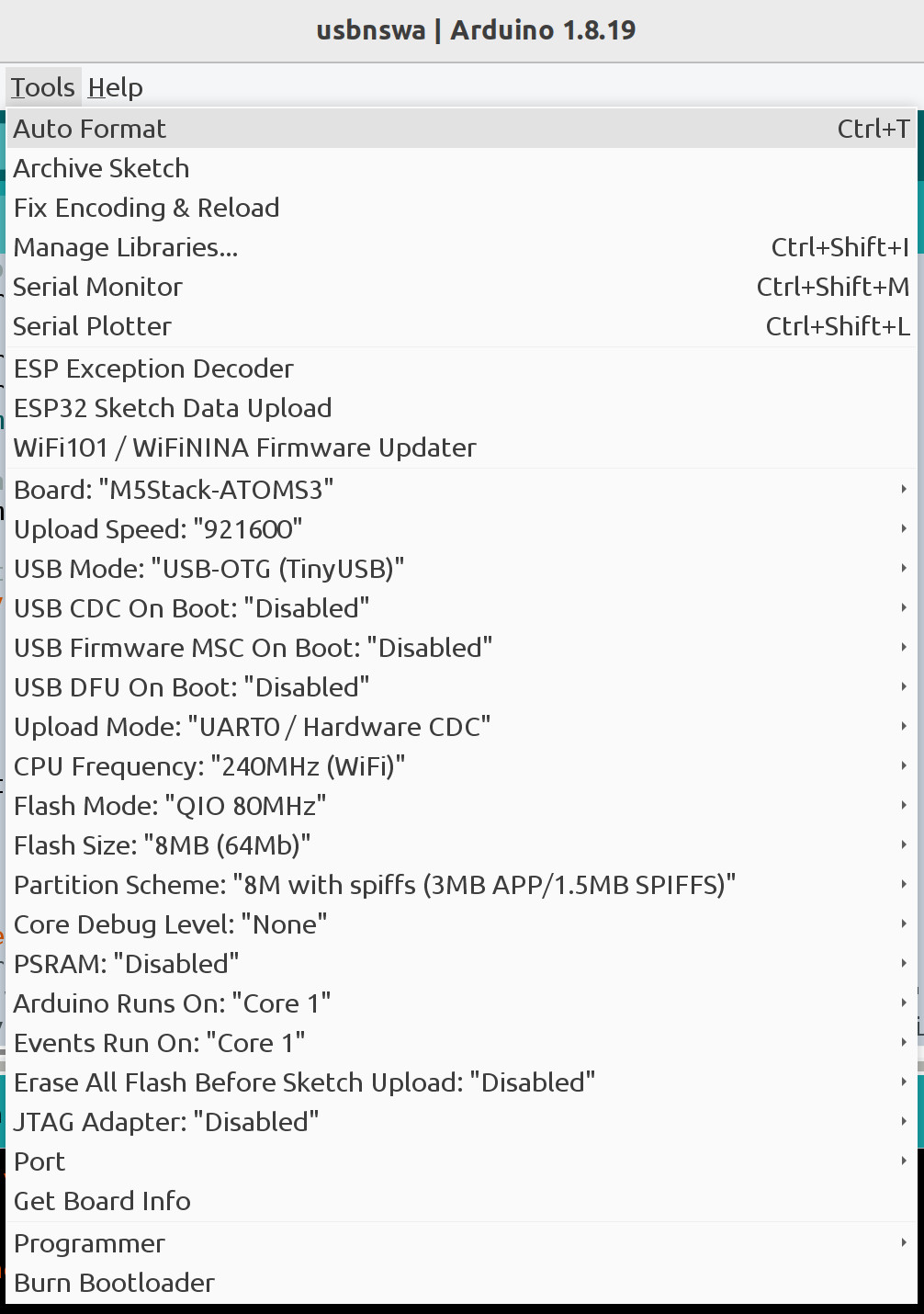 Arduino IDE ESP32 options