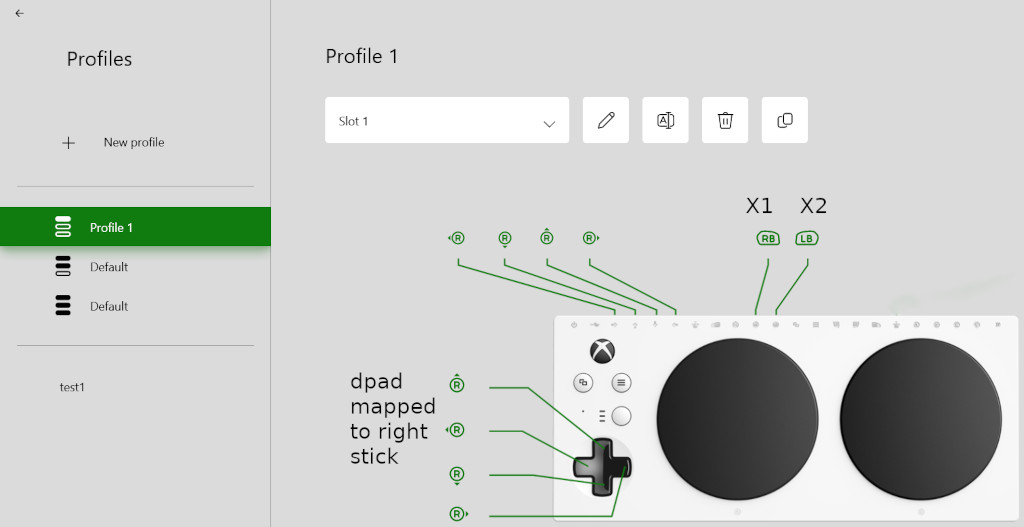 Screen shot of one hand joystick profile