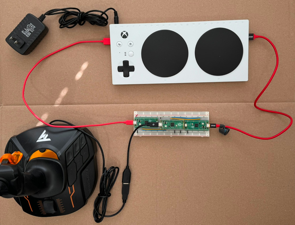 Flight stick connected to Xbox Adaptive Controller