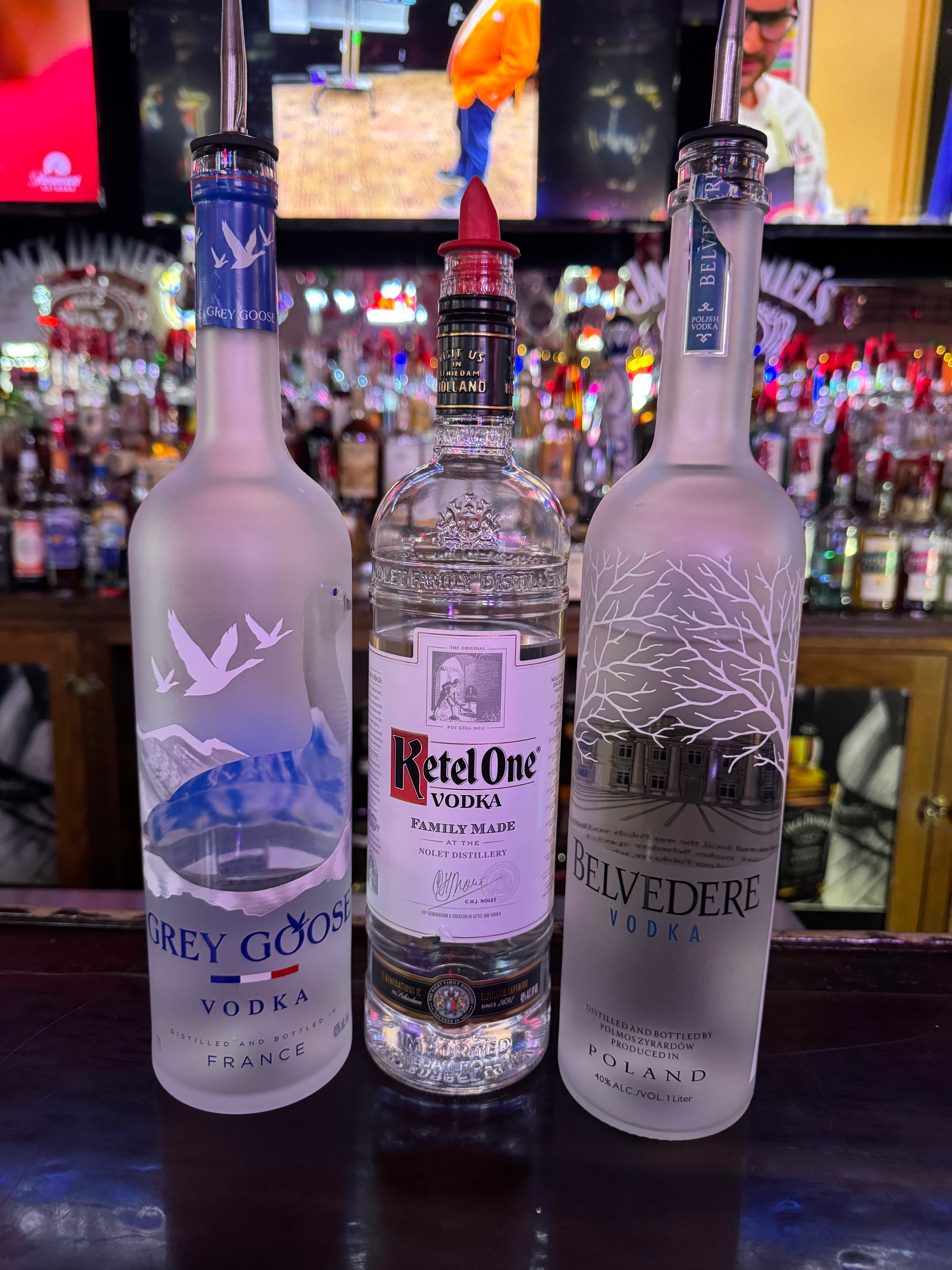 Grey Goose Belvedere Vodka bottles