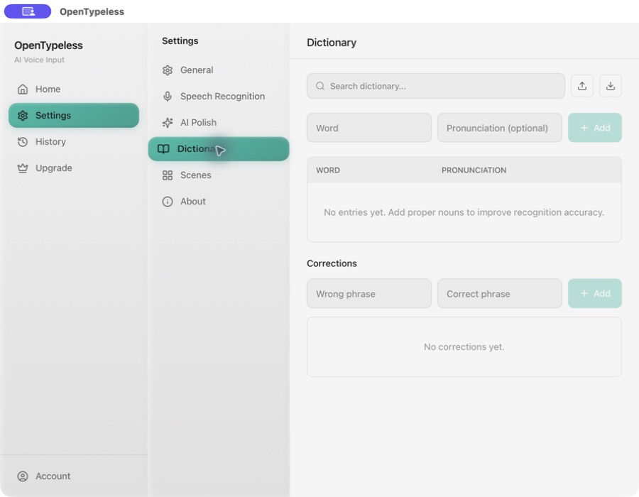 OpenTypeless v1.1.49 dictionary and corrections