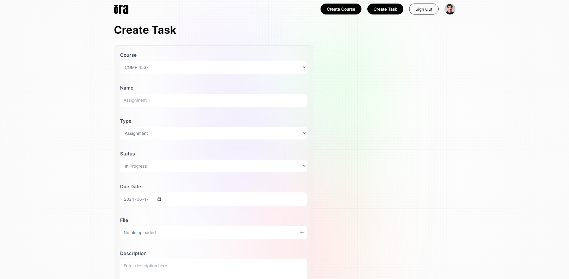 Create Task Page