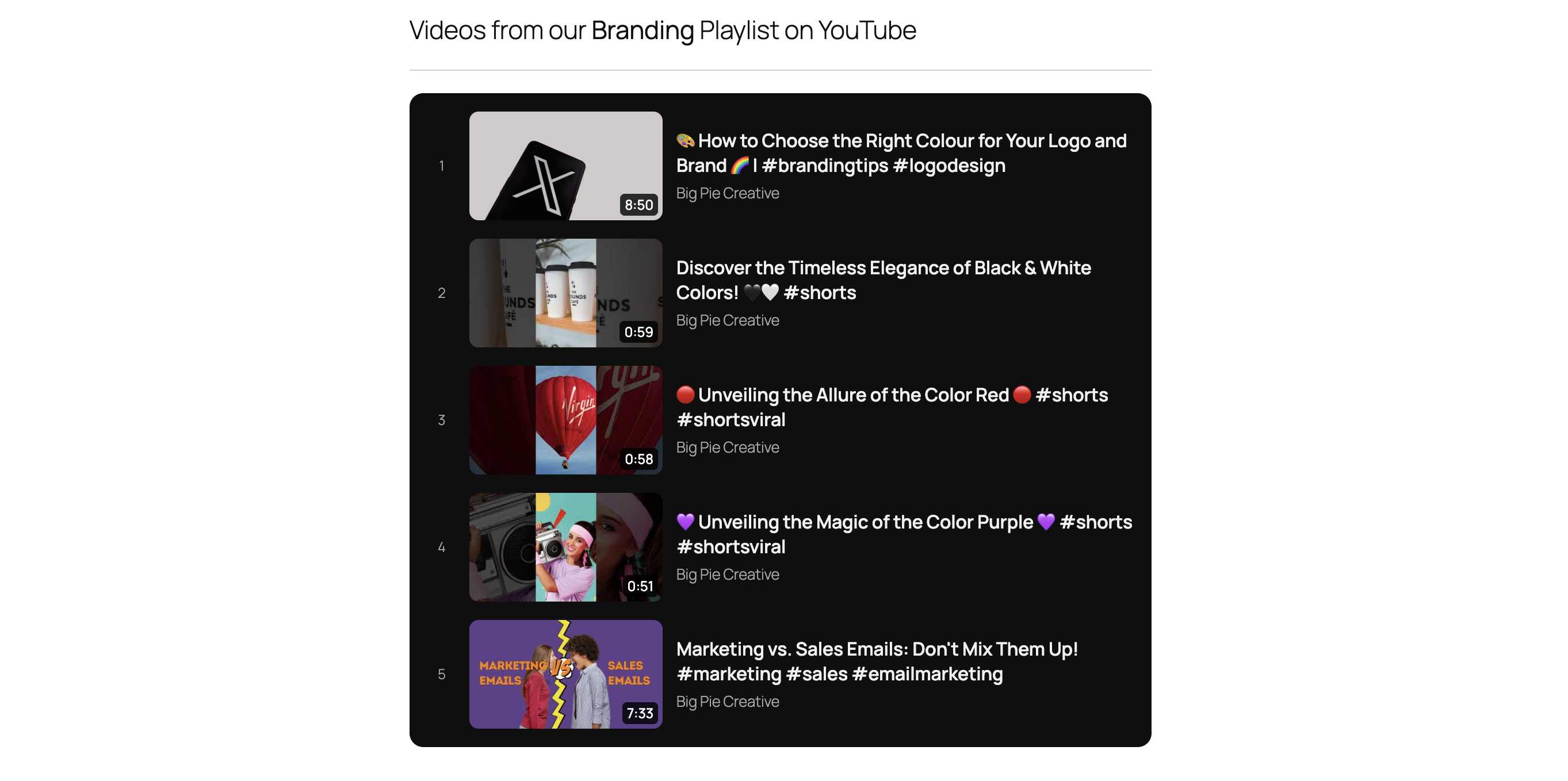 YouTube playlist rendered as a list