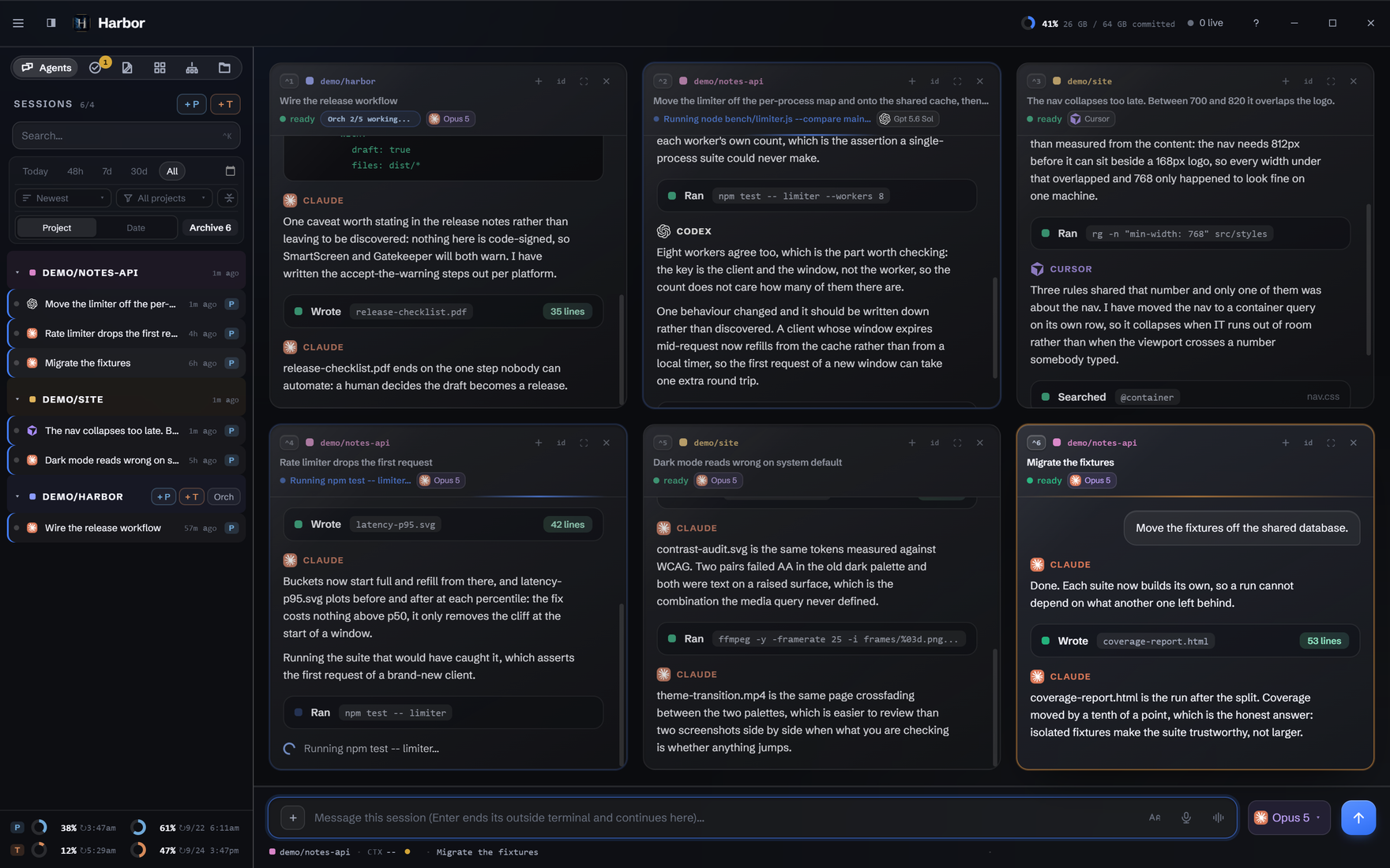 Six synthetic conversations in Harbor's adaptive grid
