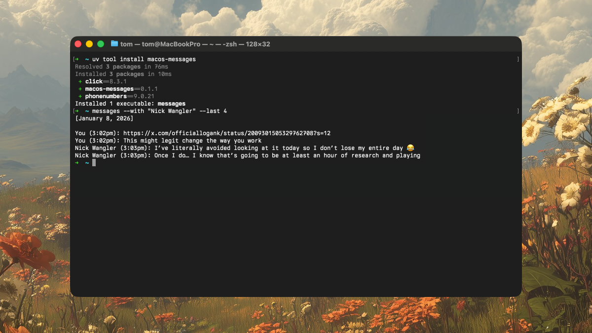 Show HN: A read-only CLI for agents to search your Messages.app history