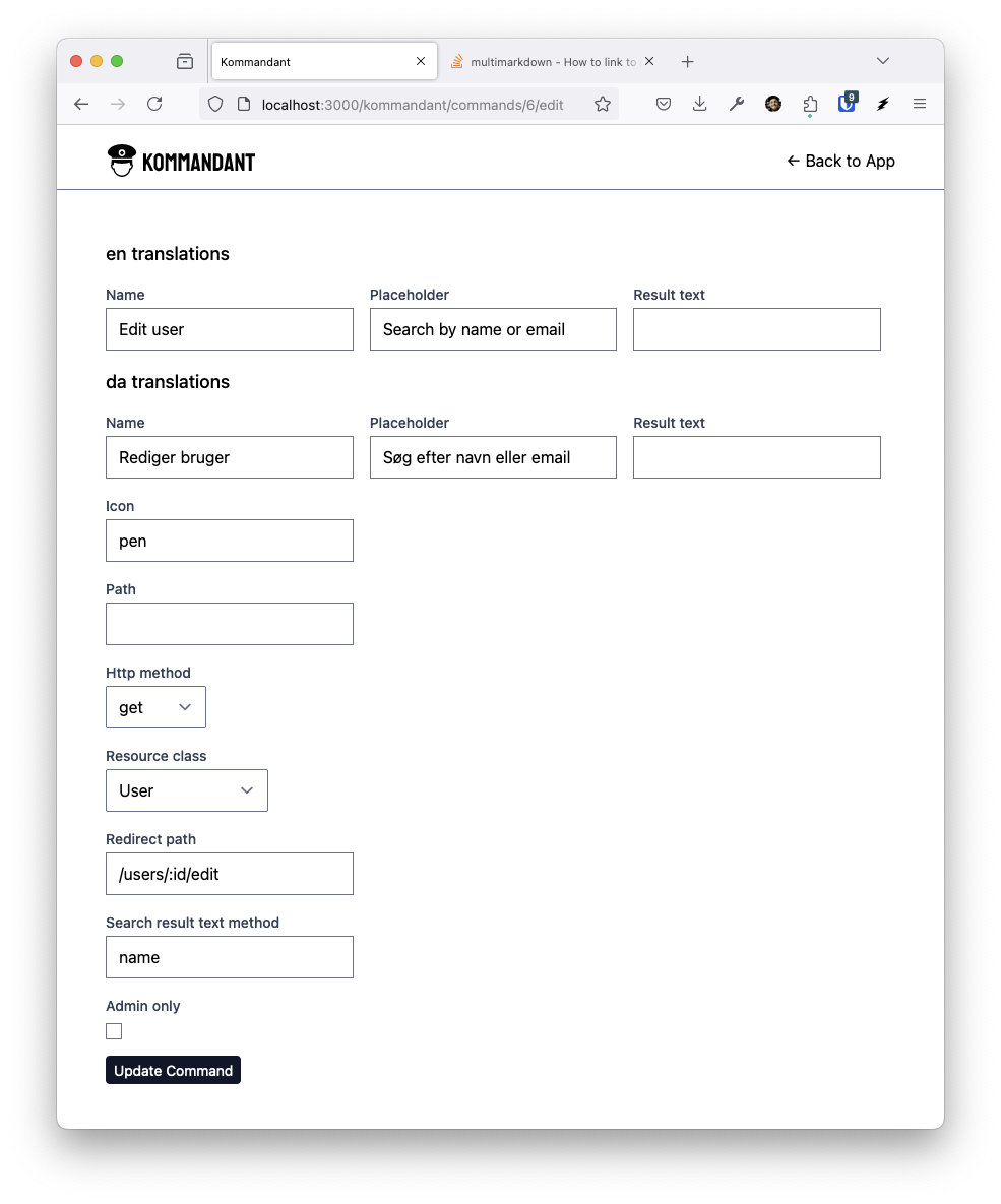 Resource command form