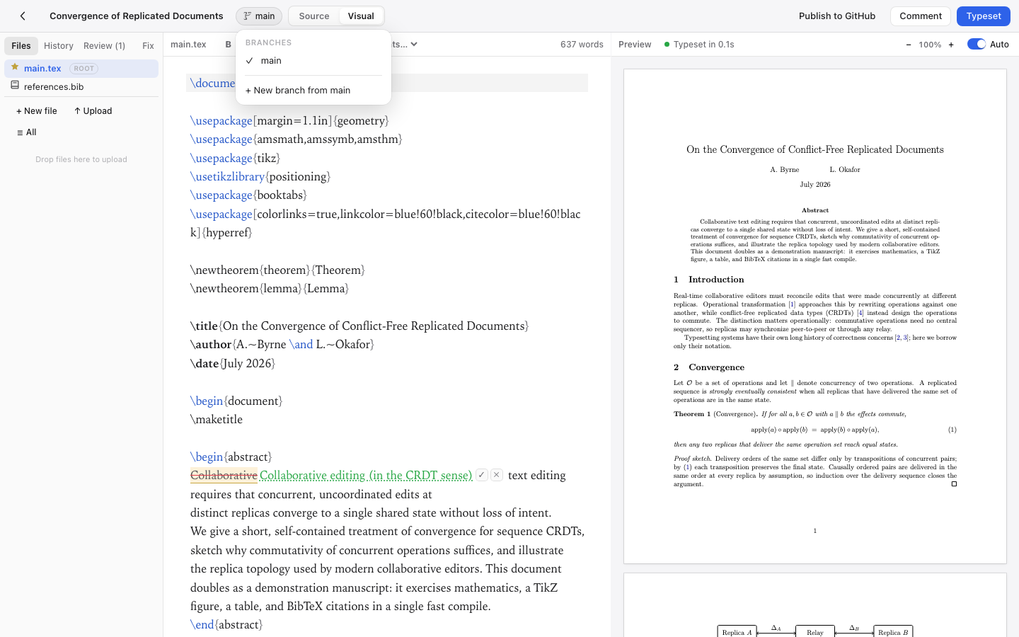 Branch menu on a project