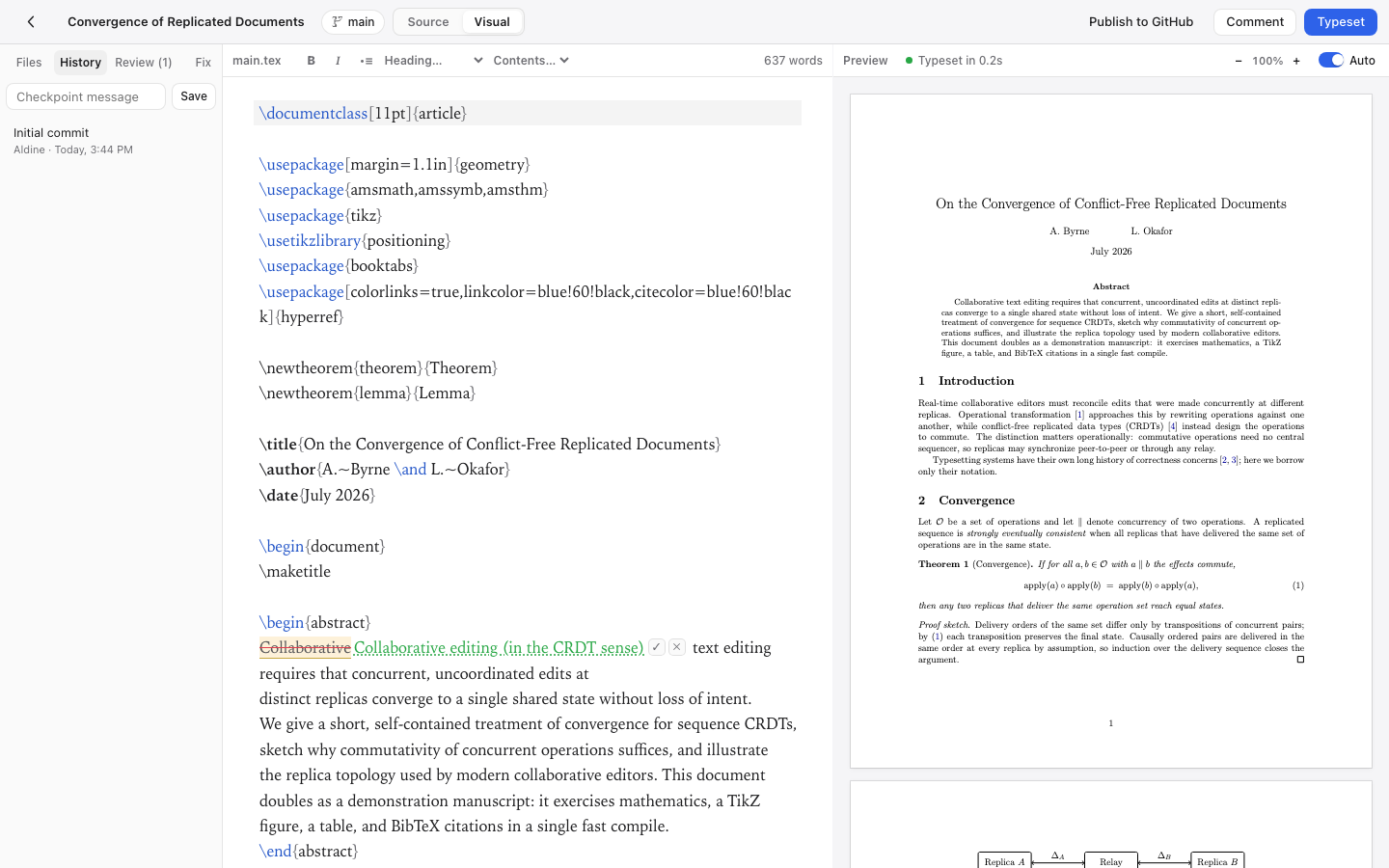 History view with checkpoints and diffs
