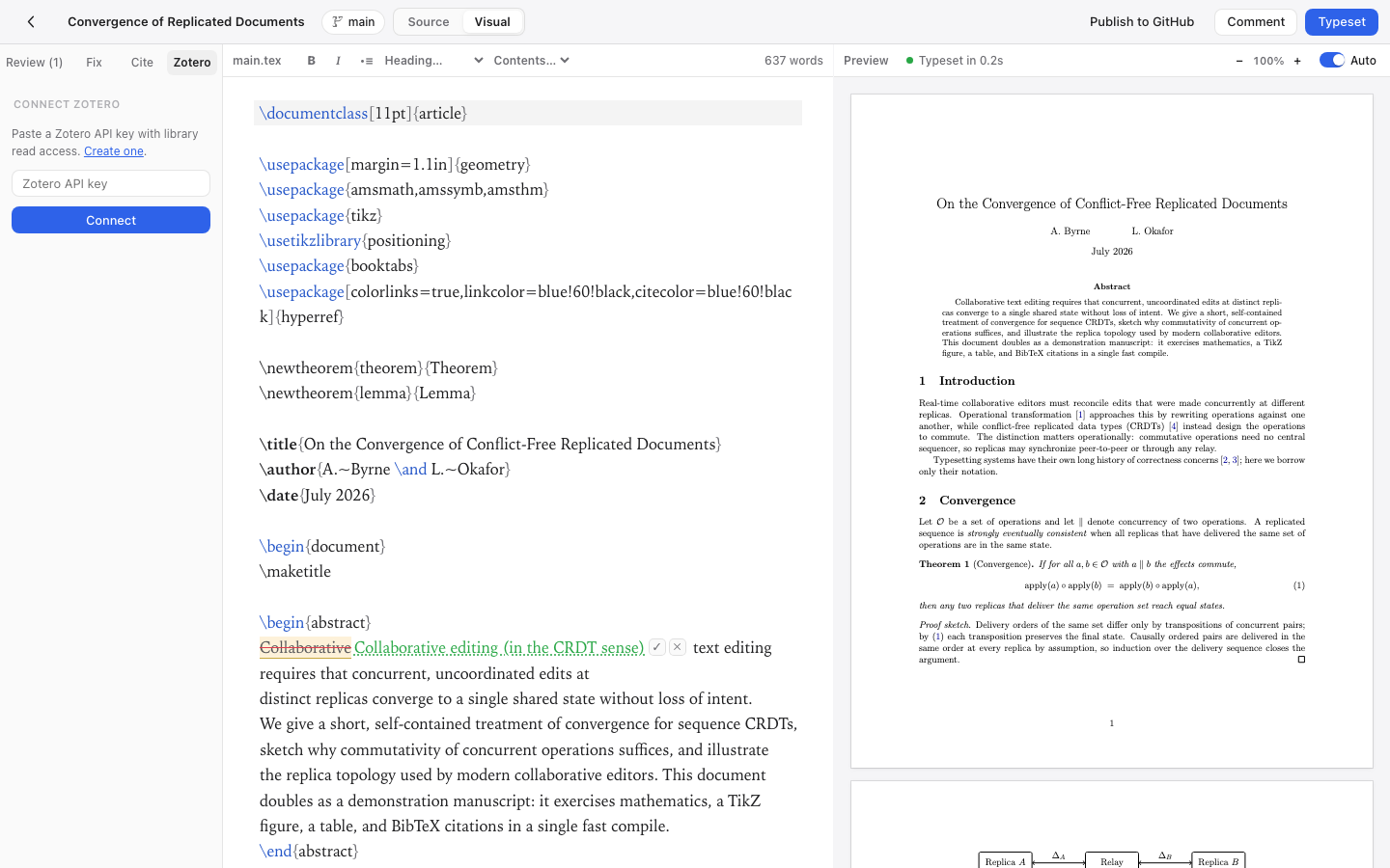 Zotero panel: search your library and insert citations
