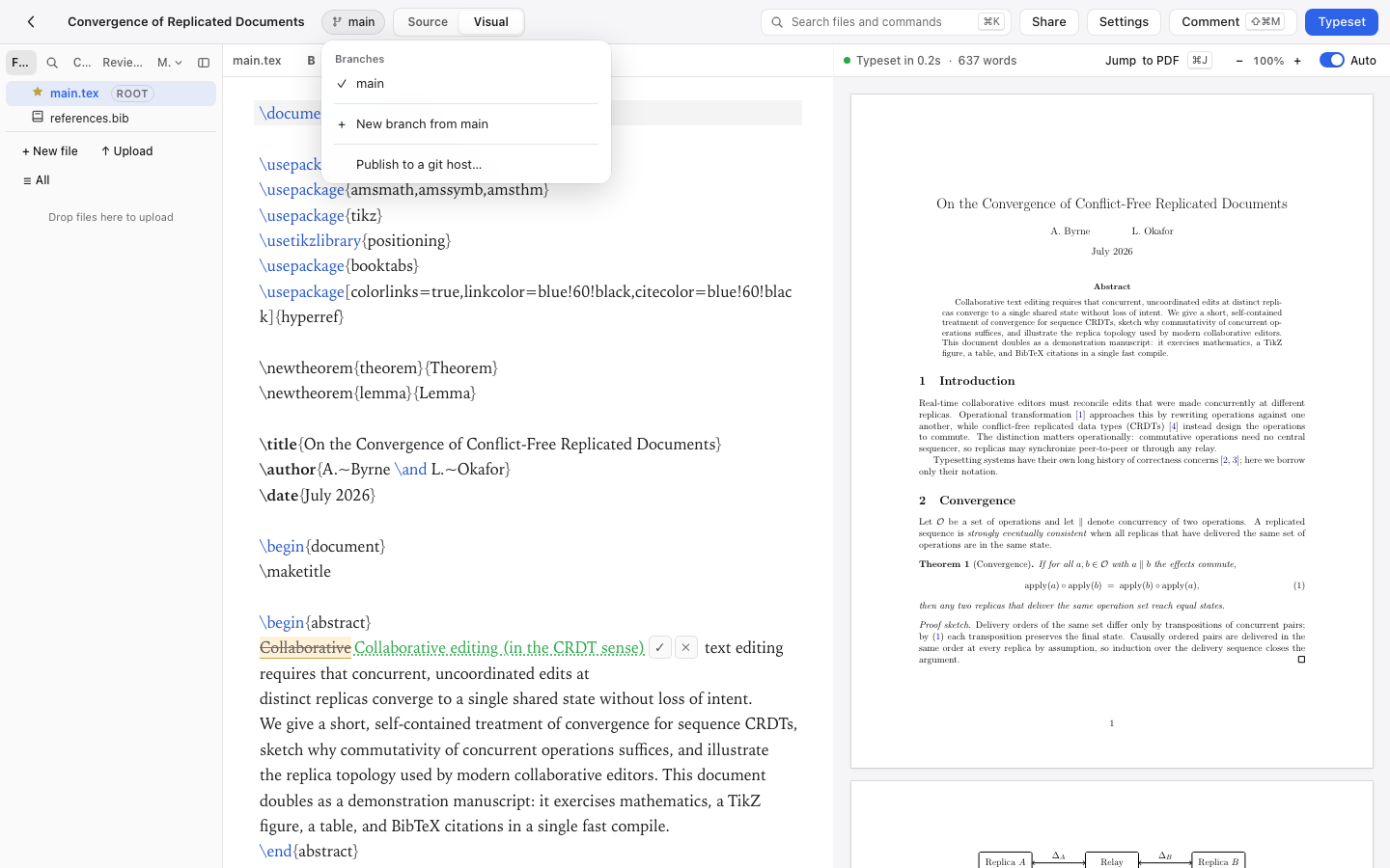 Branch menu on a project